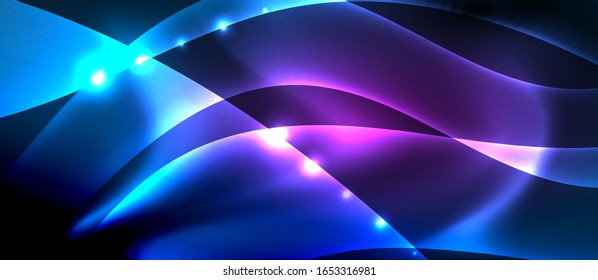 Abstract background. Shiny design neon waves with light effects, techno trendy design. Vector Illustration For Wallpaper, Banner, Background, Card, Book Illustration, landing page