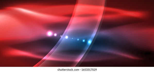  Antecedentes abstractos. El diseño brillante de las olas de neón con efectos de luz, el diseño tecnológico de moda. Ilustración vectorial para papel tapiz, pancarta, fondo, tarjeta, ilustración del libro, página de inicio
