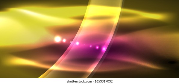 Antecedentes abstractos. El diseño brillante de las olas de neón con efectos de luz, el diseño tecnológico de moda. Ilustración vectorial para papel tapiz, pancarta, fondo, tarjeta, ilustración del libro, página de inicio