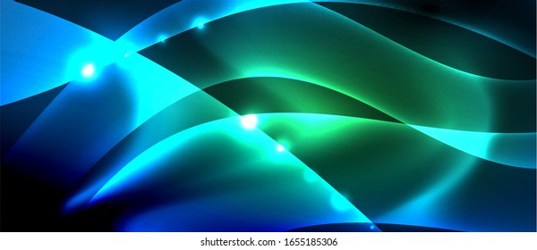 Abstract background. Shiny design neon waves with light effects, techno trendy design. Vector Illustration For Wallpaper, Banner, Background, Card, Book Illustration, landing page