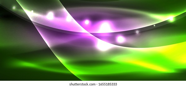 Abstract background. Shiny design neon waves with light effects, techno trendy design. Vector Illustration For Wallpaper, Banner, Background, Card, Book Illustration, landing page