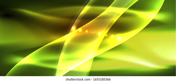  Antecedentes abstractos. El diseño brillante de las olas de neón con efectos de luz, el diseño tecnológico de moda. Ilustración vectorial para papel tapiz, pancarta, fondo, tarjeta, ilustración del libro, página de inicio
