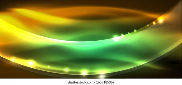 Abstract background. Shiny design neon waves with light effects, techno trendy design. Vector Illustration For Wallpaper, Banner, Background, Card, Book Illustration, landing page