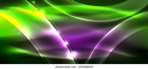 Abstract background. Shiny design neon waves with light effects, techno trendy design. Vector Illustration For Wallpaper, Banner, Background, Card, Book Illustration, landing page