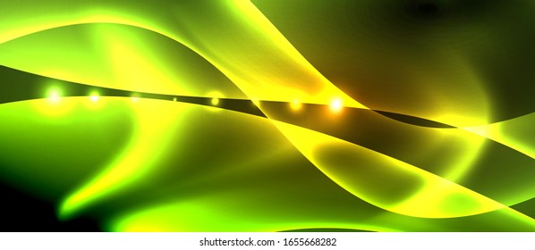  Antecedentes abstractos. El diseño brillante de las olas de neón con efectos de luz, el diseño tecnológico de moda. Ilustración vectorial para papel tapiz, pancarta, fondo, tarjeta, ilustración del libro, página de inicio
