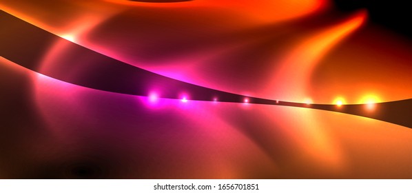  Antecedentes abstractos. El diseño brillante de las olas de neón con efectos de luz, el diseño tecnológico de moda. Ilustración vectorial para papel tapiz, pancarta, fondo, tarjeta, ilustración del libro, página de inicio