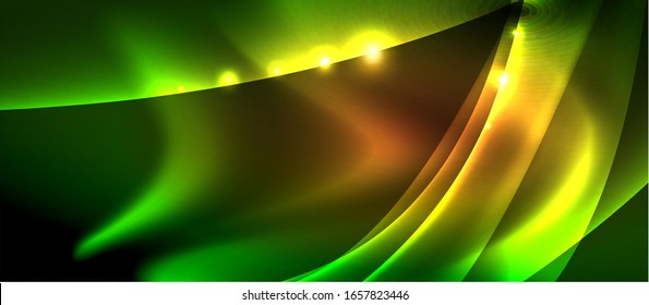  Antecedentes abstractos. El diseño brillante de las olas de neón con efectos de luz, el diseño tecnológico de moda. Ilustración vectorial para papel tapiz, pancarta, fondo, tarjeta, ilustración del libro, página de inicio