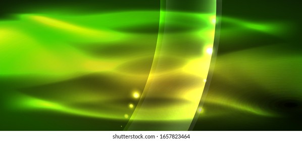  Antecedentes abstractos. El diseño brillante de las olas de neón con efectos de luz, el diseño tecnológico de moda. Ilustración vectorial para papel tapiz, pancarta, fondo, tarjeta, ilustración del libro, página de inicio