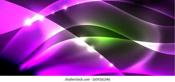  Antecedentes abstractos. El diseño brillante de las olas de neón con efectos de luz, el diseño tecnológico de moda. Ilustración vectorial para papel tapiz, pancarta, fondo, tarjeta, ilustración del libro, página de inicio