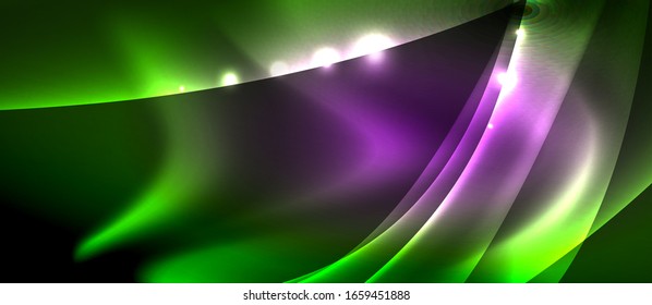 Antecedentes abstractos. El diseño brillante de las olas de neón con efectos de luz, el diseño tecnológico de moda. Ilustración vectorial para papel tapiz, pancarta, fondo, tarjeta, ilustración del libro, página de inicio