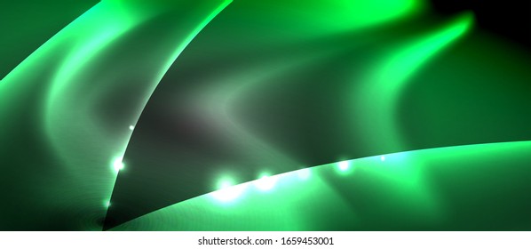  Antecedentes abstractos. El diseño brillante de las olas de neón con efectos de luz, el diseño tecnológico de moda. Ilustración vectorial para papel tapiz, pancarta, fondo, tarjeta, ilustración del libro, página de inicio