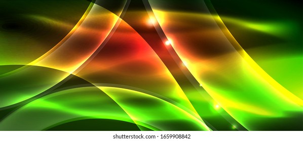Abstract background. Shiny design neon waves with light effects, techno trendy design. Vector Illustration For Wallpaper, Banner, Background, Card, Book Illustration, landing page