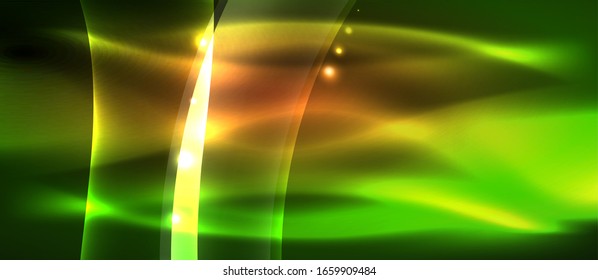  Antecedentes abstractos. El diseño brillante de las olas de neón con efectos de luz, el diseño tecnológico de moda. Ilustración vectorial para papel tapiz, pancarta, fondo, tarjeta, ilustración del libro, página de inicio