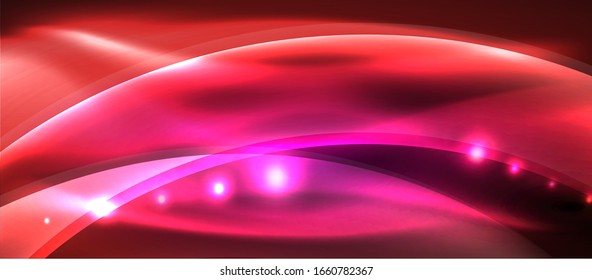  Antecedentes abstractos. El diseño brillante de las olas de neón con efectos de luz, el diseño tecnológico de moda. Ilustración vectorial para papel tapiz, pancarta, fondo, tarjeta, ilustración del libro, página de inicio