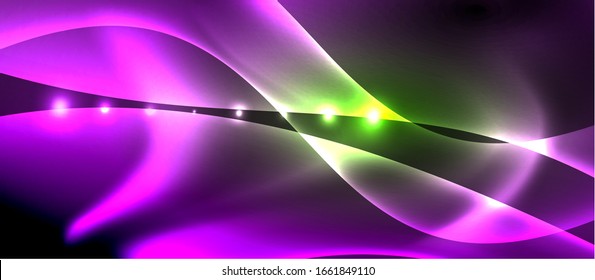 Abstract background. Shiny design neon waves with light effects, techno trendy design. Vector Illustration For Wallpaper, Banner, Background, Card, Book Illustration, landing page