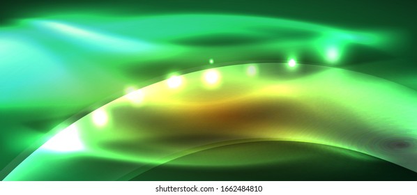  Antecedentes abstractos. El diseño brillante de las olas de neón con efectos de luz, el diseño tecnológico de moda. Ilustración vectorial para papel tapiz, pancarta, fondo, tarjeta, ilustración del libro, página de inicio