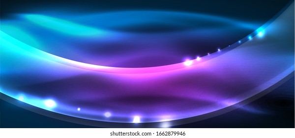 Abstract background. Shiny design neon waves with light effects, techno trendy design. Vector Illustration For Wallpaper, Banner, Background, Card, Book Illustration, landing page