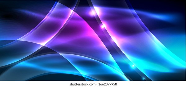 Abstract background. Shiny design neon waves with light effects, techno trendy design. Vector Illustration For Wallpaper, Banner, Background, Card, Book Illustration, landing page