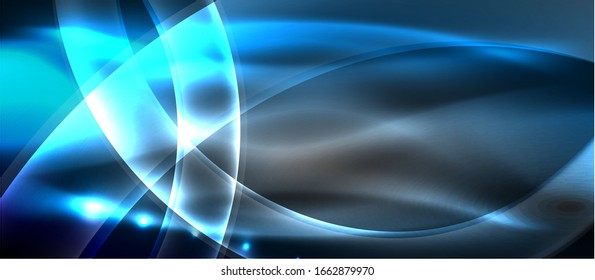 Abstract background. Shiny design neon waves with light effects, techno trendy design. Vector Illustration For Wallpaper, Banner, Background, Card, Book Illustration, landing page