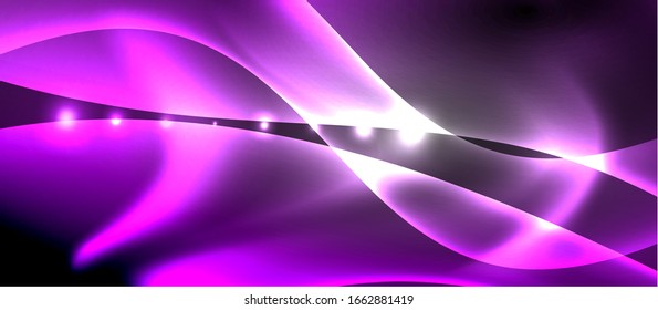  Antecedentes abstractos. El diseño brillante de las olas de neón con efectos de luz, el diseño tecnológico de moda. Ilustración vectorial para papel tapiz, pancarta, fondo, tarjeta, ilustración del libro, página de inicio