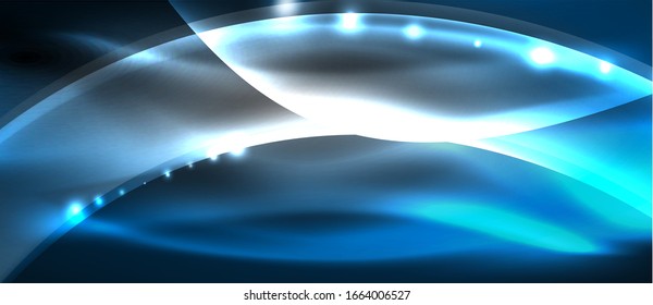  Antecedentes abstractos. El diseño brillante de las olas de neón con efectos de luz, el diseño tecnológico de moda. Ilustración vectorial para papel tapiz, pancarta, fondo, tarjeta, ilustración del libro, página de inicio