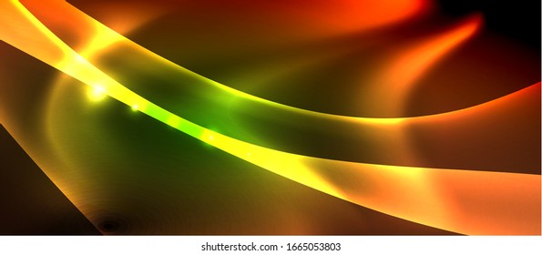  Antecedentes abstractos. El diseño brillante de las olas de neón con efectos de luz, el diseño tecnológico de moda. Ilustración vectorial para papel tapiz, pancarta, fondo, tarjeta, ilustración del libro, página de inicio