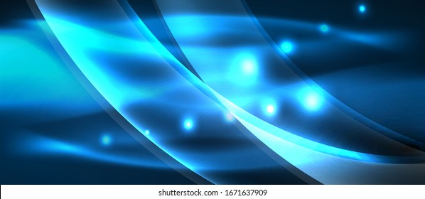 Abstract background. Shiny design neon waves with light effects, techno trendy design. Vector Illustration For Wallpaper, Banner, Background, Card, Book Illustration, landing page