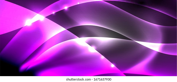 Antecedentes abstractos. El diseño brillante de las olas de neón con efectos de luz, el diseño tecnológico de moda. Ilustración vectorial para papel tapiz, pancarta, fondo, tarjeta, ilustración del libro, página de inicio