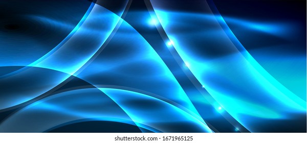 Abstract background. Shiny design neon waves with light effects, techno trendy design. Vector Illustration For Wallpaper, Banner, Background, Card, Book Illustration, landing page