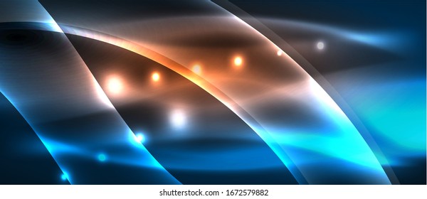 Abstract background. Shiny design neon waves with light effects, techno trendy design. Vector Illustration For Wallpaper, Banner, Background, Card, Book Illustration, landing page