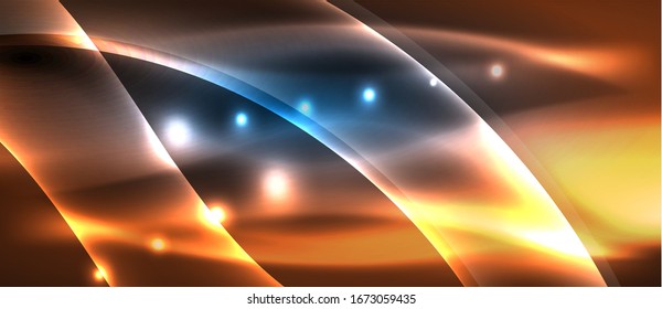 Abstract background. Shiny design neon waves with light effects, techno trendy design. Vector Illustration For Wallpaper, Banner, Background, Card, Book Illustration, landing page