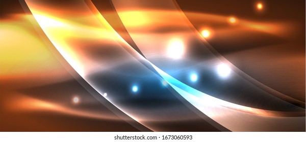 Antecedentes abstractos. El diseño brillante de las olas de neón con efectos de luz, el diseño tecnológico de moda. Ilustración vectorial para papel tapiz, pancarta, fondo, tarjeta, ilustración del libro, página de inicio