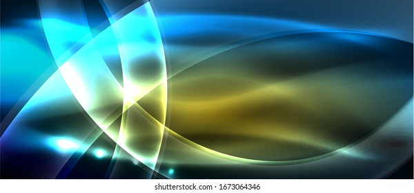 Abstract background. Shiny design neon waves with light effects, techno trendy design. Vector Illustration For Wallpaper, Banner, Background, Card, Book Illustration, landing page