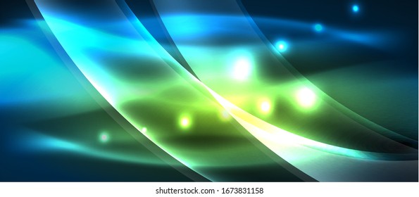 Abstract background. Shiny design neon waves with light effects, techno trendy design. Vector Illustration For Wallpaper, Banner, Background, Card, Book Illustration, landing page