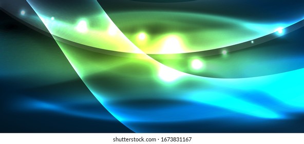 Abstract background. Shiny design neon waves with light effects, techno trendy design. Vector Illustration For Wallpaper, Banner, Background, Card, Book Illustration, landing page