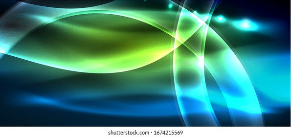 Abstract background. Shiny design neon waves with light effects, techno trendy design. Vector Illustration For Wallpaper, Banner, Background, Card, Book Illustration, landing page