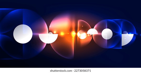 Abstract background shiny glowing neon color round elements and circles. Techno futuristic vector Illustration For Wallpaper, Banner, Background, Card, Book Illustration, landing page