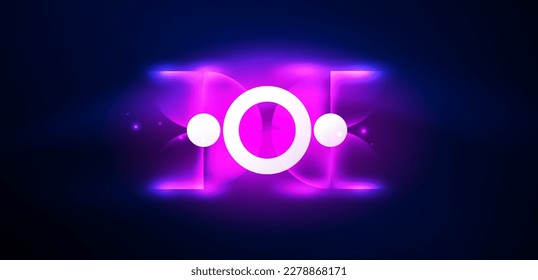 Abstrakter Hintergrund glänzende neonfarbige runde Elemente und Kreise. Techno-futuristische Vektorgrafik für Bildschirmhintergrund, Banner, Hintergrund, Karte, Buchillustration, Landungsseite