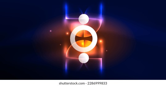 Abstract background shiny glowing neon color round elements and circles. Techno futuristic vector Illustration For Wallpaper, Banner, Background, Card, Book Illustration, landing page