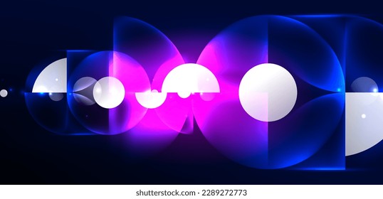 Abstract background shiny glowing neon color round elements and circles. Techno futuristic vector Illustration For Wallpaper, Banner, Background, Card, Book Illustration, landing page