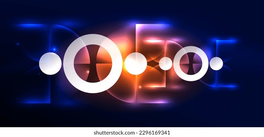 Abstract background shiny glowing neon color round elements and circles. Techno futuristic vector Illustration For Wallpaper, Banner, Background, Card, Book Illustration, landing page