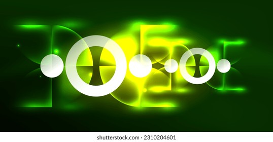 Abstract background shiny glowing neon color round elements and circles. Techno futuristic vector Illustration For Wallpaper, Banner, Background, Card, Book Illustration, landing page