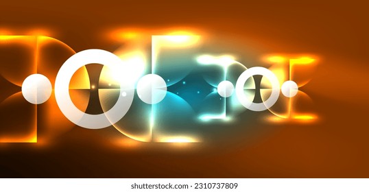 Resumen fondo brillante color neón brillante elementos redondos y círculos. Tecno vectorial futurista Ilustración Para Papel de escritorio, Banner, Fondo, Tarjeta, Ilustración del libro, página de inicio