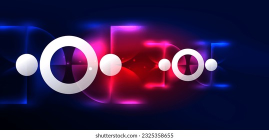 Abstract background shiny glowing neon color round elements and circles. Techno futuristic vector Illustration For Wallpaper, Banner, Background, Card, Book Illustration, landing page