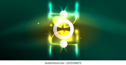 Abstract background shiny glowing neon color round elements and circles. Techno futuristic vector Illustration For Wallpaper, Banner, Background, Card, Book Illustration, landing page