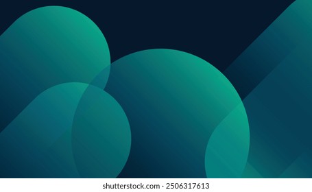 Abstract background. Shiny green blue gradient geometric shape graphic. Diagonal rounded shapes. Minimal geometric design.