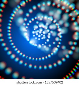 Abstract background with shiny neon glowing lights and bokeh in 80s retrowave style as garlands