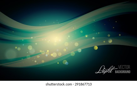 Abstract background with shiny wave and bokeh light. Vector illustration. Glitter abstract