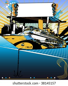 Abstract background with a ship and a big billboard behind
