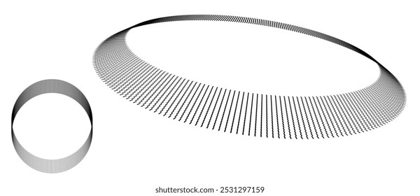 Abstract background with short lines in circle with perspective. Art design circle as logo or icon.